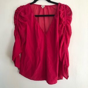 Aritzia Red Button Up Blouse - Magenta Silk V-neck - Size M